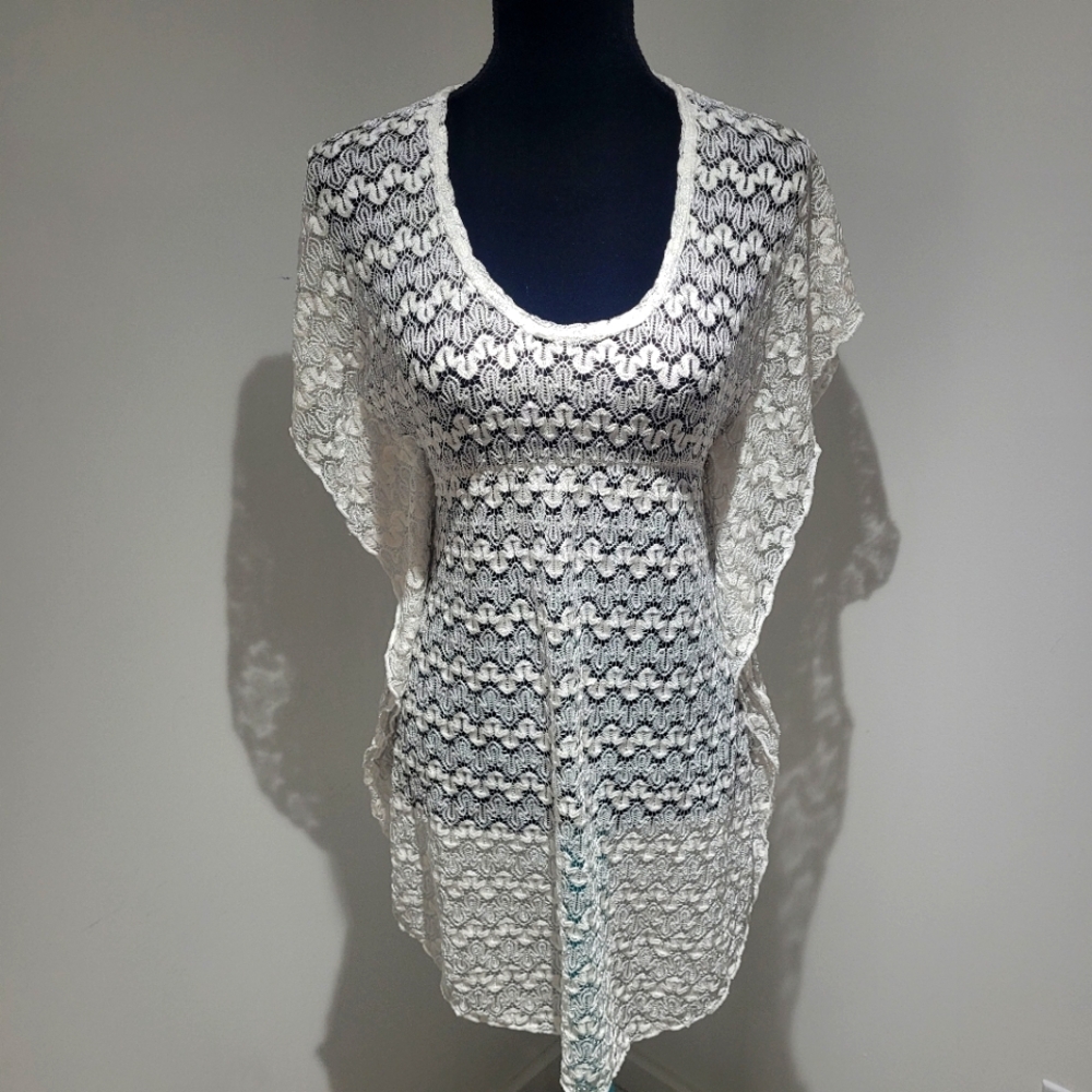 Jordan Taylor Women's Sheer Lace Beach Coverup White Vacation Cruise Fairycore